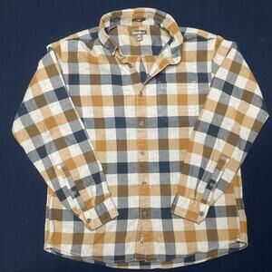 Eddie Bauer Brown Blue Plaid Flannel Shirt Longsleeve Size Large